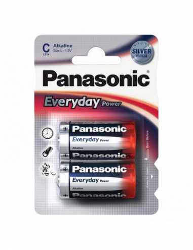 Батарейки C, D, Crona, 4.5, CR - щелочные, литиевые C size Panasonic EVERDAY Power 1.5V, Alkaline, Blister2, LR14REE2BR