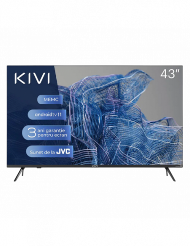 Телевизоры 43 LED SMART TV KIVI 43U750NB, Real 4K, 3840x2160, Android TV, Black
