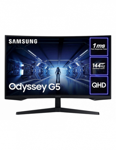 Игровые мониторы 27 SAMSUNG Odyssey G5 C27G55TQ, Black Curved-VA 2560x1440, FreeSync144Hz, 1ms MPRT, 250cd, DP+HDMI