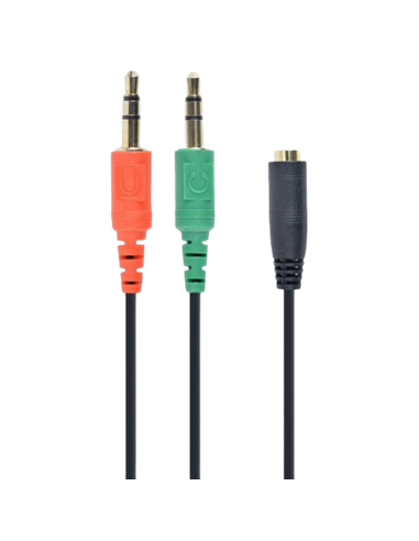 Аудио адаптер Cablexpert CCA-418, 3.5mm 4-pin (F) - 2x3.5mm 3-pin (M), 0,2м, Чёрный