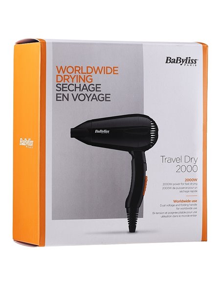 Компактный фен BaByliss Travel Dry 5344E, 2000 Вт, Чёрный Компактный фен BaByliss Travel Dry 5344E, 2000 Вт, Чёрный