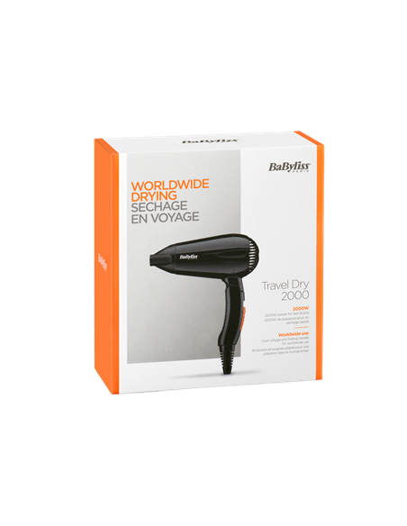 Компактный фен BaByliss Travel Dry 5344E, 2000 Вт, Чёрный Компактный фен BaByliss Travel Dry 5344E, 2000 Вт, Чёрный