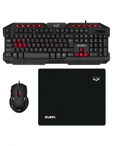 Tastaturi SVEN SVEN GS-9200 Gaming Set- Keyboard+Mouse+MousePad- keys 14 keys- 10 Fn-keys- mouse 5+1(800-2400 DPI) - USB- Black-