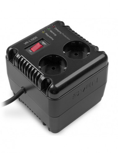Стабилизаторы SVEN VR-L1000- 320W- Automatic Voltage Regulator- 2x Schuko outlets- Input voltage: 184-285V- Output voltage: 230V