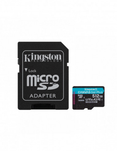 Безопасные цифровые карты микро 512GB microSD Class10 A2 UHS-I U3 (V30) Kingston Canvas Go! Plus- Ultimate- Read: 170Mbs- Write: