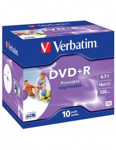 DVD-R, DVD+R, Blu-Ray Verbatim DataLifePlus DVD+R AZO 4.7GB 16X WIDE PRINTABLE SURFACE-Jewel Case 10pcs.