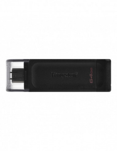 Unități flash USB 64GB USB-С3.2 Kingston DataTraveler 70- Black- USB-C- Cap design- Stylish and slim plastic casing fits- Keyri