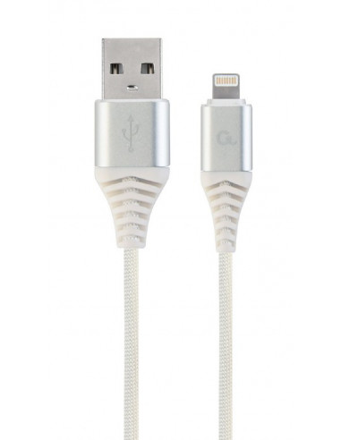 Cabluri USB, periferice Cable USB2.08-pin (Lightning) Premium cotton braided-2m-Cablexpert CC-USB2B-AMLM-2M-BW2- SilverWhite- US