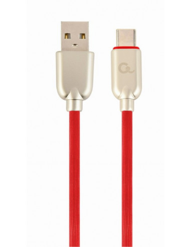 Cabluri USB, periferice Cable USB2.0Type-C Premium Rubber-2m-Cablexpert CC-USB2R-AMCM-2M-R- Red- USB 2.0 A-plug to type-C plug-