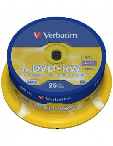 DVD-R, DVD+R, Blu-Ray Verbatim DataLifePlus DVD+RW SERL4.7GB 4X MATT SILVER SURFAC-Spindle 25pcs.