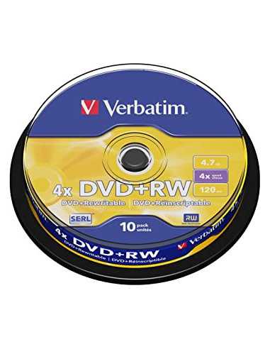 DVD-R, DVD+R, Blu-Ray Verbatim DataLifePlus DVD+RW SERL4.7GB 4X MATT SILVER SURFAC-Spindle 10pcs.