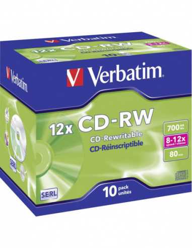 CD-R Verbatim DataLifePlus CD-RW SERL 700MB 12X SCRATCH RESISTANT SURFACE -Jewel Case 10pcs.