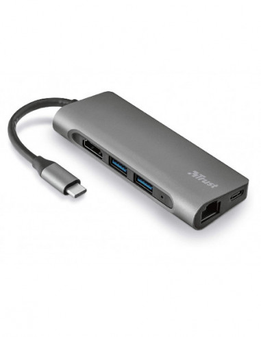 Cuplare și conectare Trust Dalyx 7-in-1 USB-C Multiport Adapter- HDMI 1.4 (4K 30Hz)- Network port with support for fast Gigabit