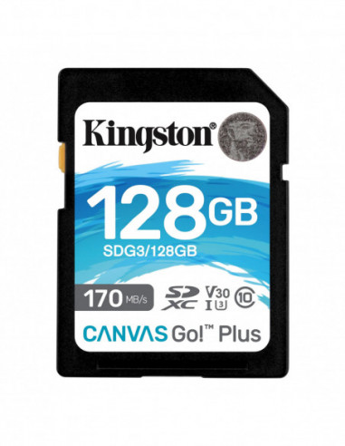 Безопасные цифровые карты 128GB SD Class10 UHS-I U3 (V30) Kingston Canvas Go! Plus- Read: 170MBs- Write: 70MBs- Ideal for DSLRs