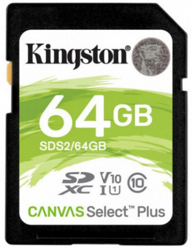Безопасные цифровые карты 64GB SD Class10 UHS-I U1 (V10) Kingston Canvas Select Plus- Up to: 100MBs