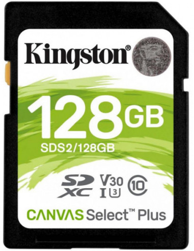 Безопасные цифровые карты 128GB SD Class10 UHS-I U1 (V10) Kingston Canvas Select Plus- Read: 100MBs. Write: 85MBs