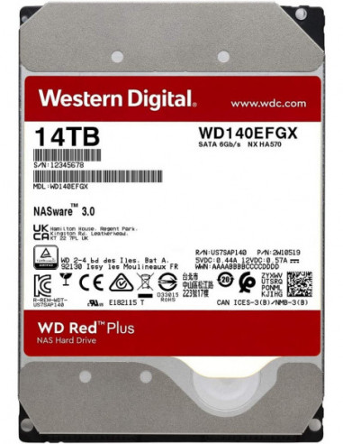 Настольное хранилище HDD 3.5 3.5 HDD 14.0TB Western Digital WD140EFGX Caviar Red Plus NAS- CMR Drive- 7200rpm- 512MB- SATAIII
