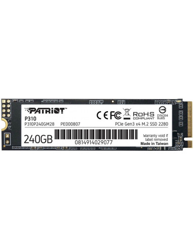 M.2 PCIe NVMe SSD M.2 NVMe SSD 240GB Patriot P310- Interface: PCIe3.0 x4 NVMe 1.3- M2 Type 2280 form factor- Sequential Read 17