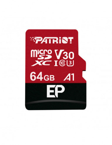 Безопасные цифровые карты микро 64GB microSD Class10 UHS-I A1 (V30) + SD adapter Patriot EP Series microSD- Read: 90Mbs- Write: