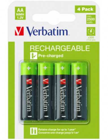 Аккумуляторы Verbatim Rechargeable Battery AA HR6 2500 mAh- 4 Pack