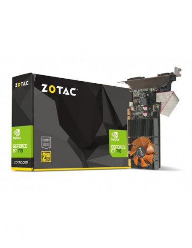 Videocartele ZOTAC ZOTAC GeForce GT710 2GB GDDR3- 64bit- 9541600Mhz- Active Cooling- Single Fan with heatsink- 1 Slot- HDCP- VG