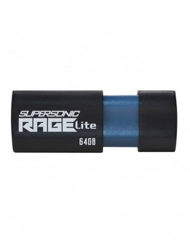 Unități flash USB 64GB USB3.2 Patriot Supersonic Rage Lite Black- Retractable design (Up to 120MBs Read Speed)
