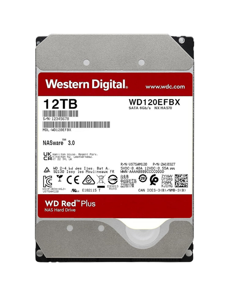 Жесткий диск Western Digital WD Red Plus, 3.5", 12 ТБ <WD120EFBX>