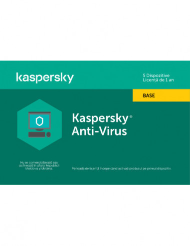 Kaspersky Kaspersky Anti-Virus Eastern Europe Edition. 5-Desktop 1 year Base License Pack- Card