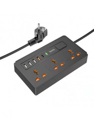 Încărcătoare fără fir Multi-socket Extension charger HOCO DC15- Two-in-one- 3 x 220V socket- USB-C: DC5V3A-9V2A-12V1.5A PD18W-