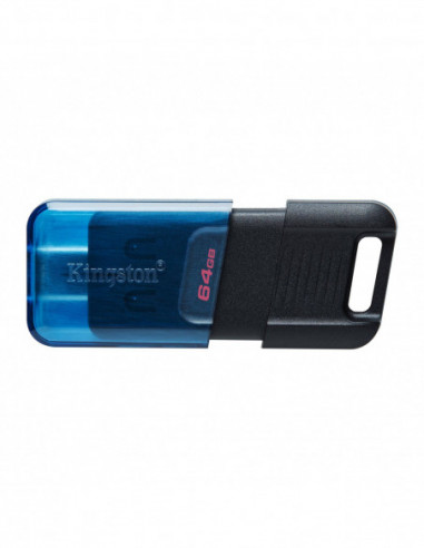 Unități flash USB 64GB USB-С3.2 Kingston DataTraveler 80M- BlackBlue- USB-C- Cap design- Stylish slim plastic casing fits- Keyr