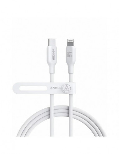 Кабели USB, периферия Cable Type-C to Lightning-1.8 m-Anker 541 Bio-based- 30W- Apple official MFi- 20.000-bend lifespan- white