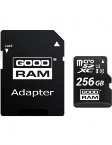 Carduri digitale securizate micro 256GB microSD Class10 U1 UHS-I + SD adapter Goodram M1AA- 600x- Up to: 90MBs
