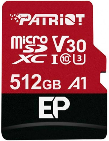 Безопасные цифровые карты микро 512GB microSD Class10 UHS-I A1 (V30) + SD adapter Patriot EP Series microSD- Read: 90Mbs- Write