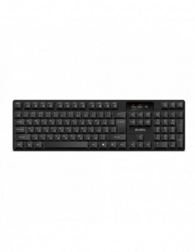 Tastaturi SVEN SVEN KB-C2300W- Wireless Keyboard- 2.4GHz- Multimedia Keyboard (104 keys)- Low battery indicator- USB- Black- Rus