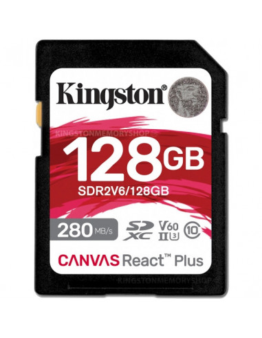Безопасные цифровые карты 128GB SD Class10 UHS-II U3 (V60) Kingston Canvas React Plus V60- Ultimate- Read: 280Mbs- Write: 100Mb