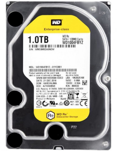 Настольное хранилище HDD 3.5 3.5 HDD 1.0TB Western Digital RE Datacenter Capacity WD1004FBYZ Enterprise Hard Drive- 7200rpm- 12