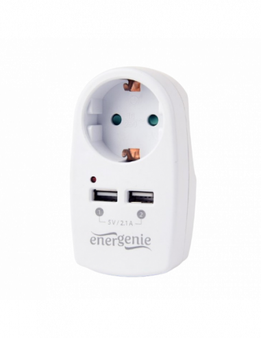 Protectoare de supratensiune Power socket built-in- Out:1xCEE 74- 2xUSB- White- protective shutters- Energenie EG-ACU2-02