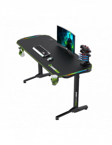 Игровые стулья и столы Gamemax Gaming Desk Gamemax D140-Carbon RGB- 140x60x75cm- Headsets hook- Cup holder- Cable managment- RGB