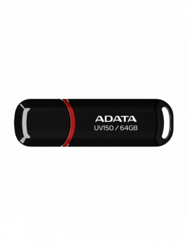 Пластик, классика с колпачком 64GB USB3.1 Flash Drive ADATA UV150- Black- Plastic- Classic Cap (RW:8020MBs)