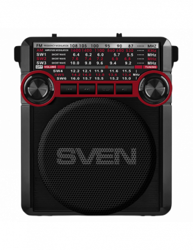 Портативный колонки с радиочасами Speakers SVEN Tuner SRP-355 BlackRed- 3w- FM- USB- SDmicroSD- flashlight