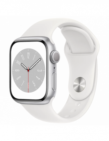 Dispozitive purtabile Apple Apple Watch Series 8 GPS- 45mm Silver Aluminium Case with White Sport Band- MP6N3