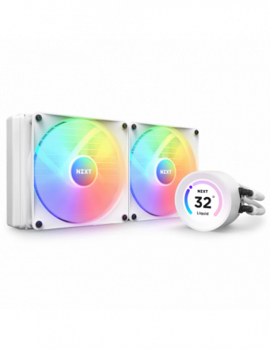 Cooler Intel/AMD AIO Liquid Cooling NZXT Kraken Elite 280 RGB White (lt34.48dB- 90.79CFM- 2x140mm ARGB fans- 500-1500RPM- LCD 2.