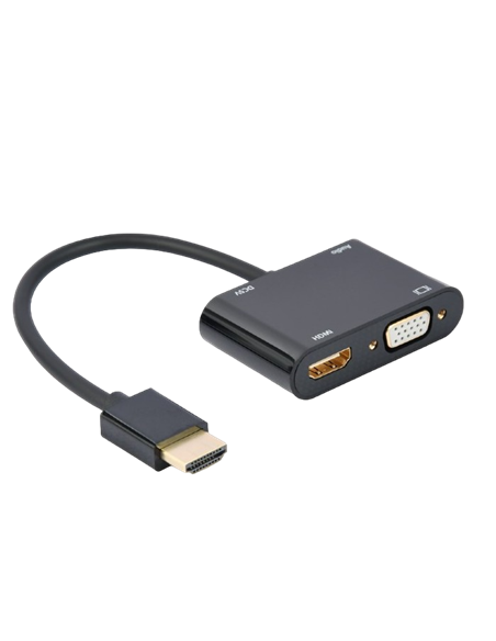 Переходник Cablexpert A-HDMIM-HDMIFVGAF-01, HDMI (M) - HDMI (F) + VGA, 0.15 м, Чёрный