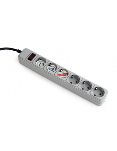 Protectoare de supratensiune Surge Protector Gembird SPG6-B-6C- 6 Sockets- 1.8m- up to 250V AC- 16 A- safety class IP20- Grey