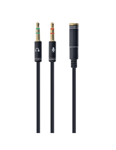 Аудио адаптер Cablexpert CCA-418M, 3.5mm 4-pin (F) - 2x3.5mm 3-pin (M), 0,2м, Чёрный