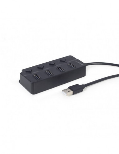 Hub-uri USB USB 2.0 Hub 4-port with switches- cable 80 cm- Gembird UHB-U2P4P-01- Black