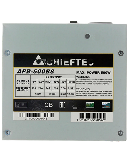 Блок питания для компьютеров Chieftec APB-500B8, 500Вт, ATX, Немодульный