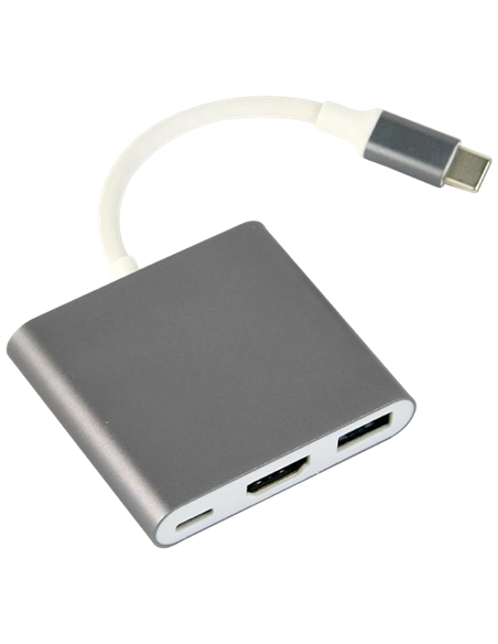 Видеоадаптер Cablexpert A-CM-HDMIF-02-SG, USB-C (M) x USB-C (F) - XHDMI (F) x USB A (F), 0,1м, Серебристый