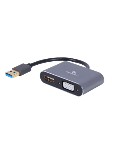 Видеоадаптер Cablexpert A-USB3-HDMIVGA-01, USB Type-A - VGA, HDMI, 0,15м, Серый