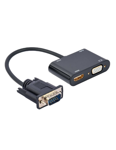 Adaptor Cablexpert A-VGA-HDMI-02, VGA D-Sub (M) - HDMI (F) + VGA, 0.15 m, Negru